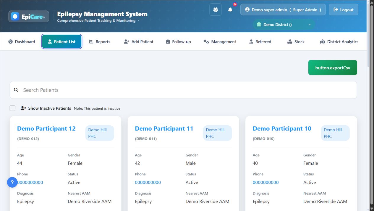 Application dashboard with synthetic demonstration records